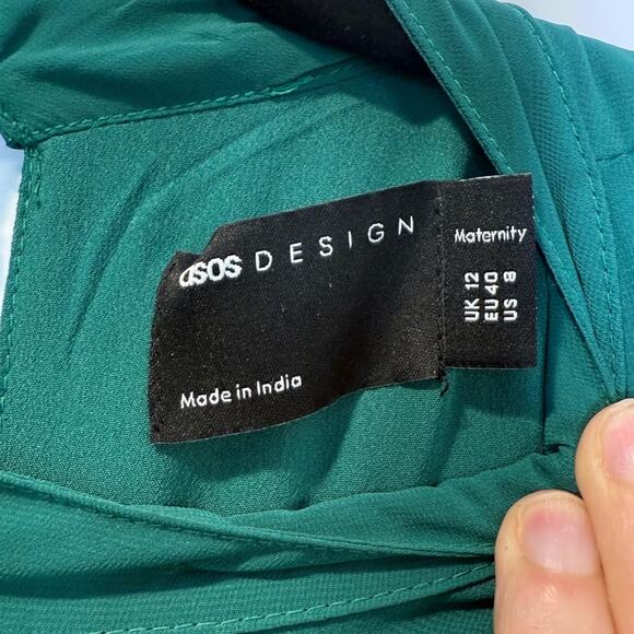 Asos Maternity Elegant Green Floral Embroidered Full Length Dress size 8 - Picture 3 of 6